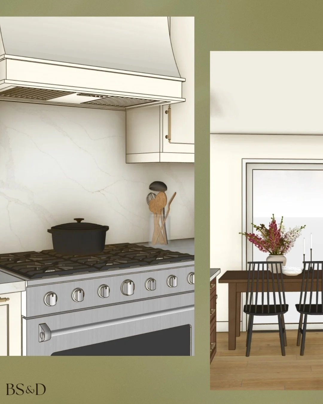 Some snapshots from a gorgeous kitchen I had a pleasure of rendering!🤩🤩🤩

The warm wood and cream cabinets with brass hardware are one of those classic combinations that will always been timeless and never go out of style! 

#bluetickstudiodesign 