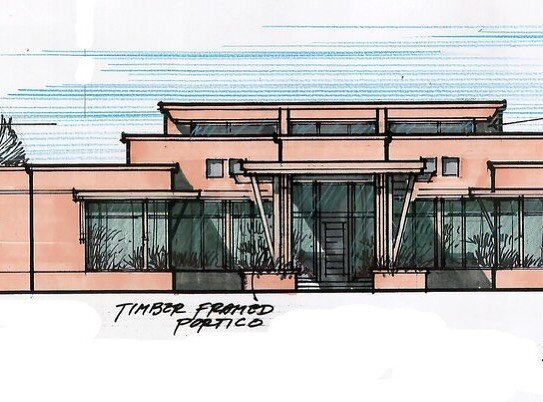 Check out our drawing board page! You&rsquo;ll see a variety of images that are produced during the design and building stages of architecture, like this color rendering of a southern colorado home. #southwestarchitecture #residentialarchitecture #ar