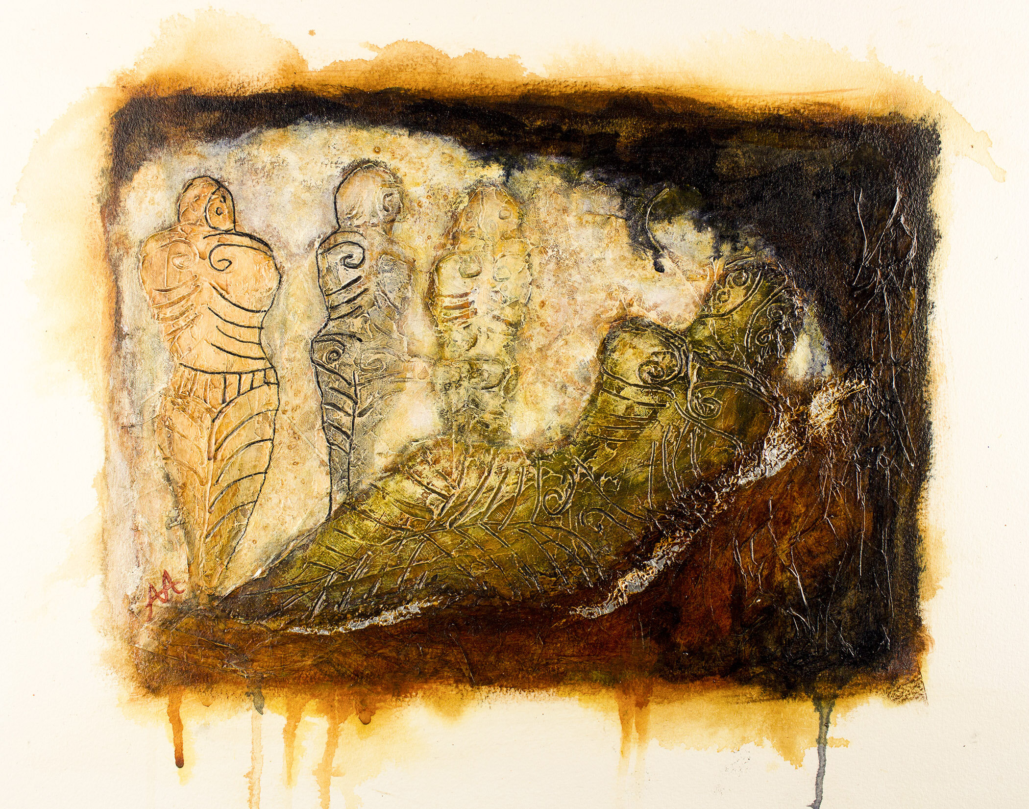 "Gatherings - Syria, 300" - 2017, aluminium, handmade paper, acrylic on paper, 11x14in.