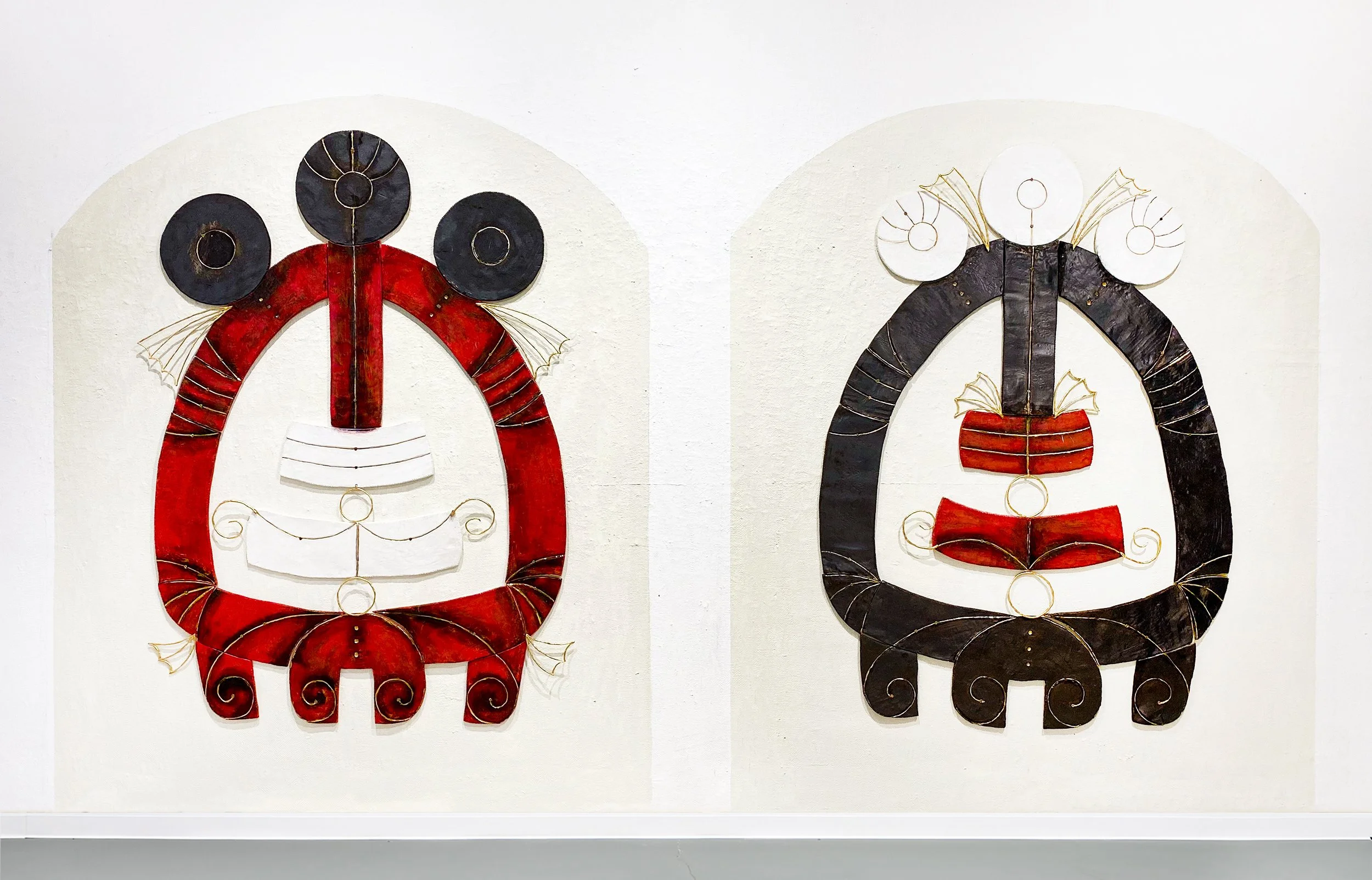 "6 Scoops", 2024, 72x120in., glazed stoneware, luster, plastic and 24k gold leaf