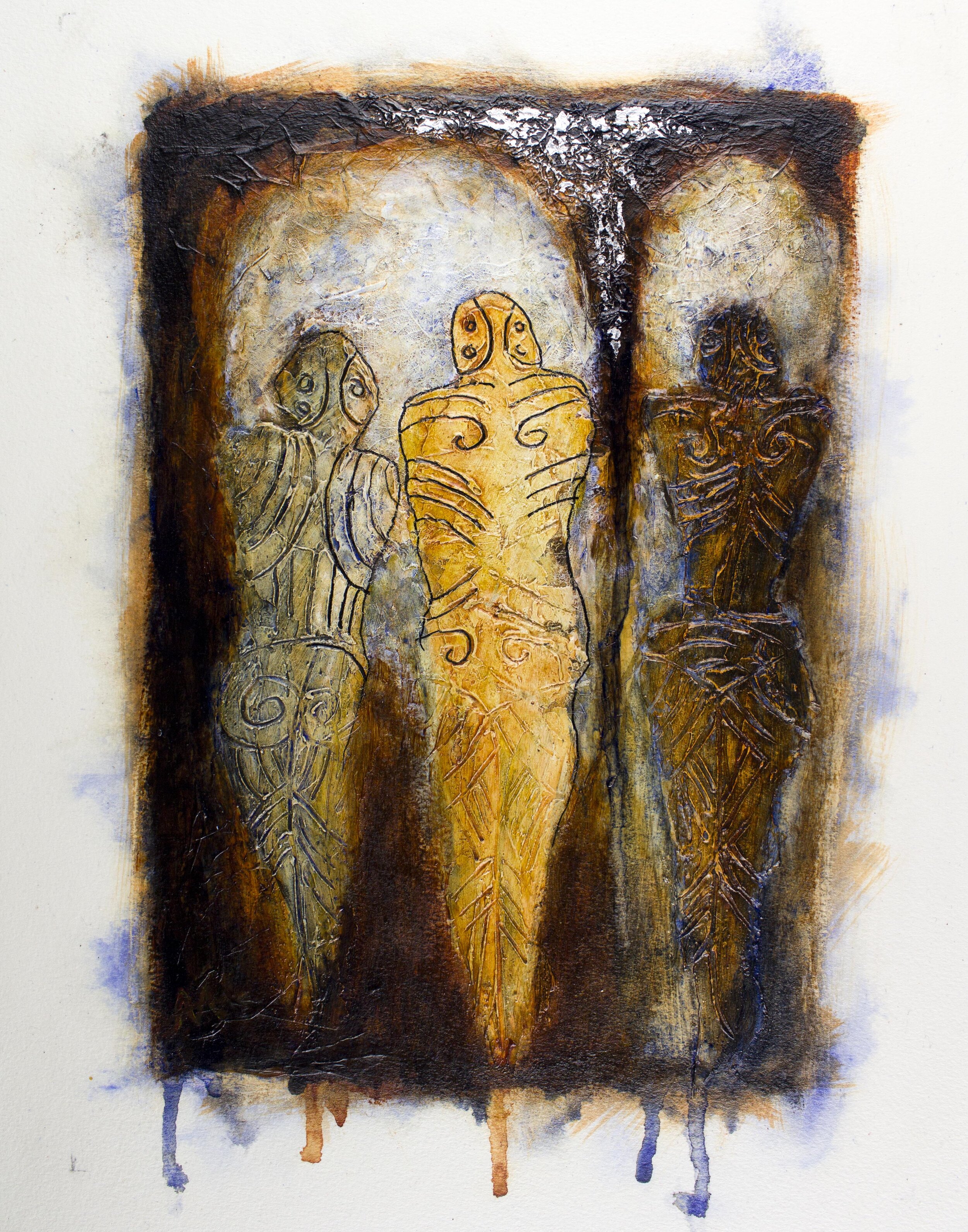 "Gatherings - France, 1210" - 2017, aluminium, handmade paper, acrylic on paper, 14x11in.