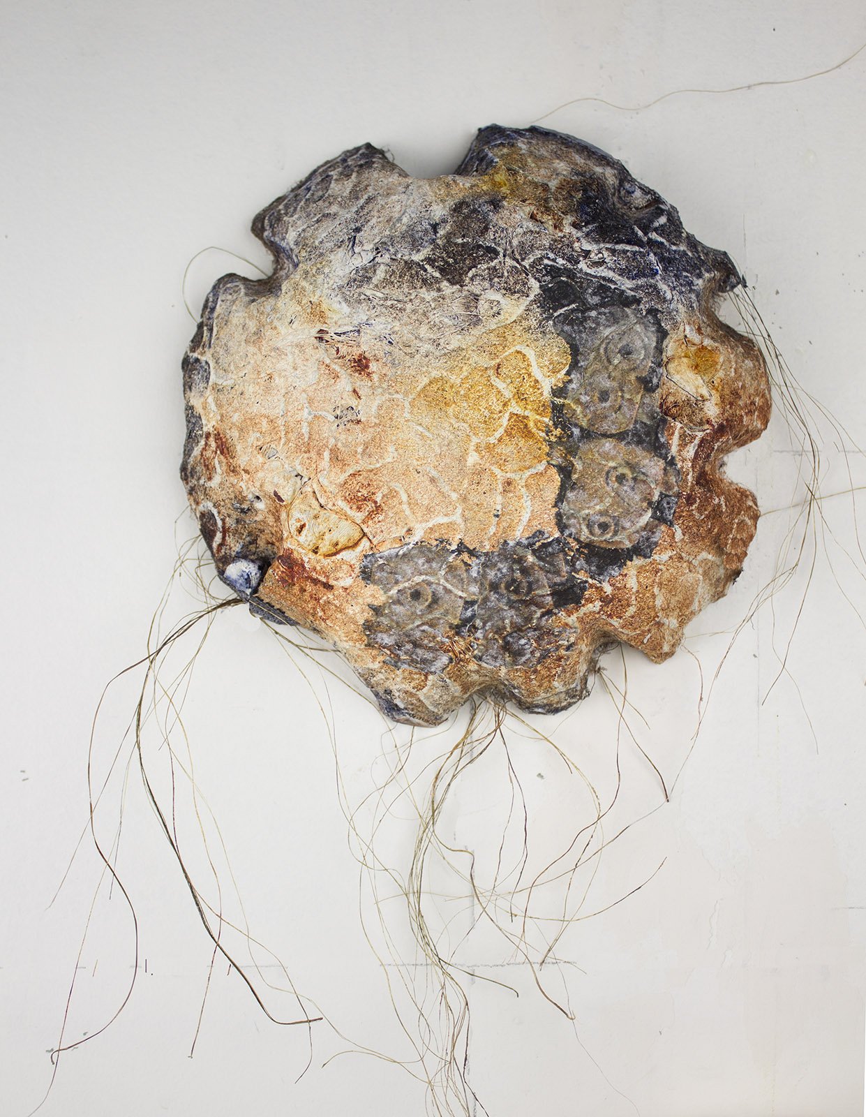 "Shard #3" - 2018, cement, copper, wood, fibers cloth, paper and acrylic on paper, 10x10x3in.