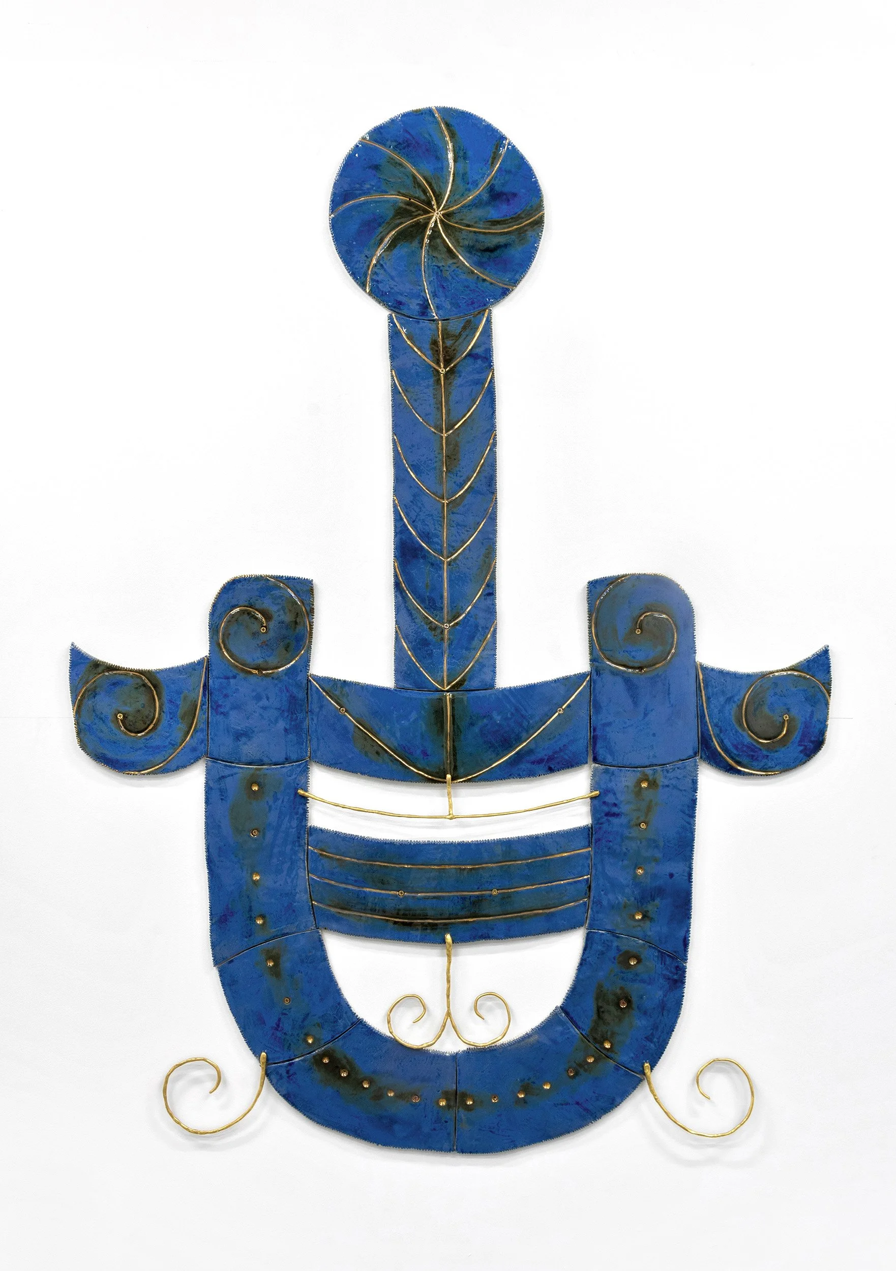 "B(acon), L(ettuce), T(omato), 2024, 60x48in., glazed stoneware, luster, plastic and 24k gold leaf