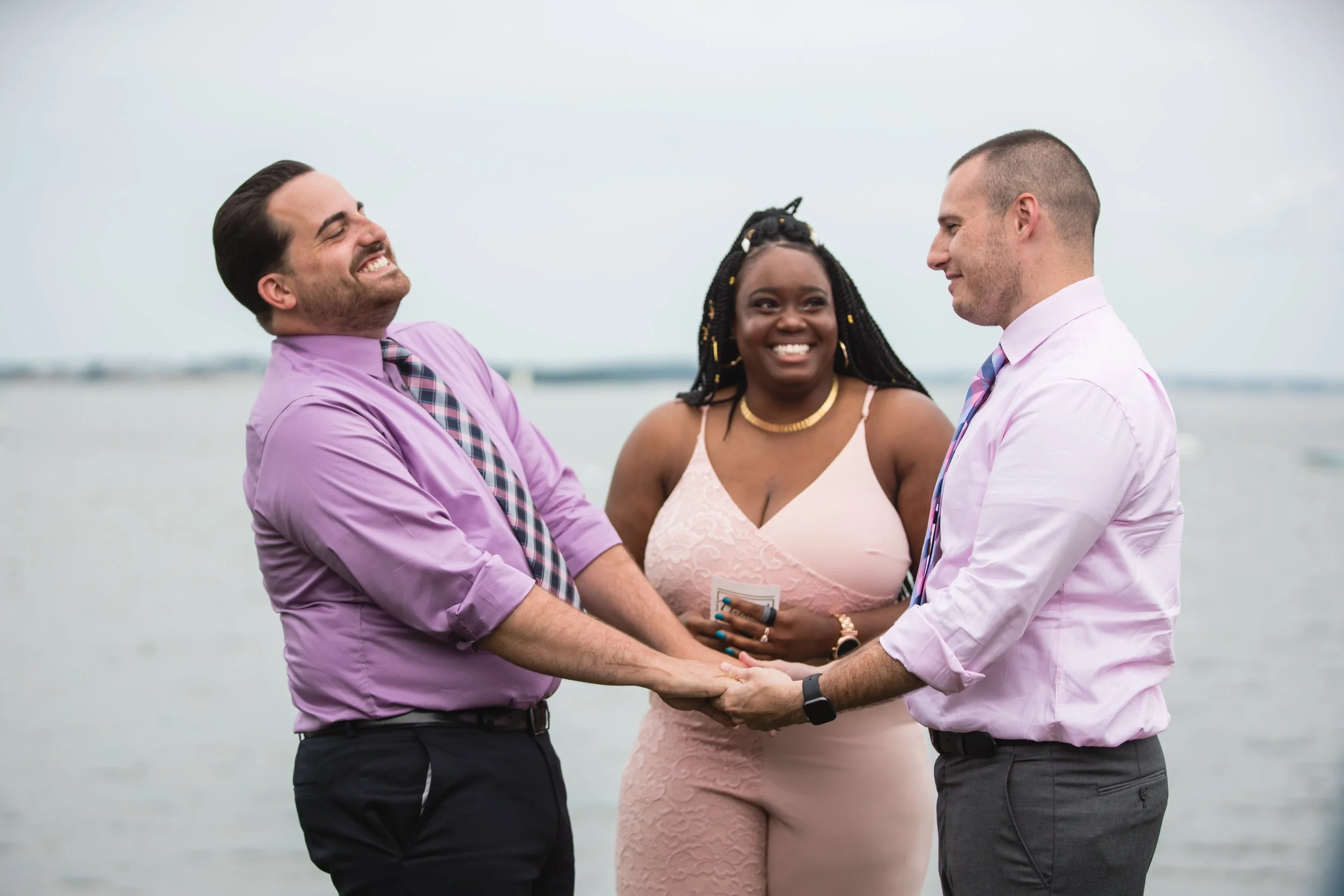 Happy laughing couple beach ceremony Cape Cod