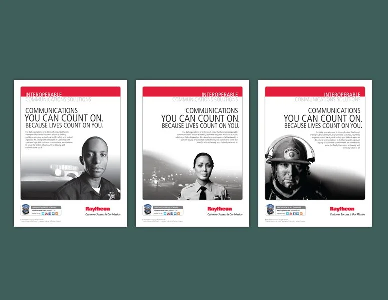 RAYTHEON: LA-RICS CAMPAIGN

Sourcing photography from Boston to represent Raythoen's bid to digitally connect the Los Angeles police, sheriff and fire departments was a tall order. I was able to find a photographer who could manage the whole project 