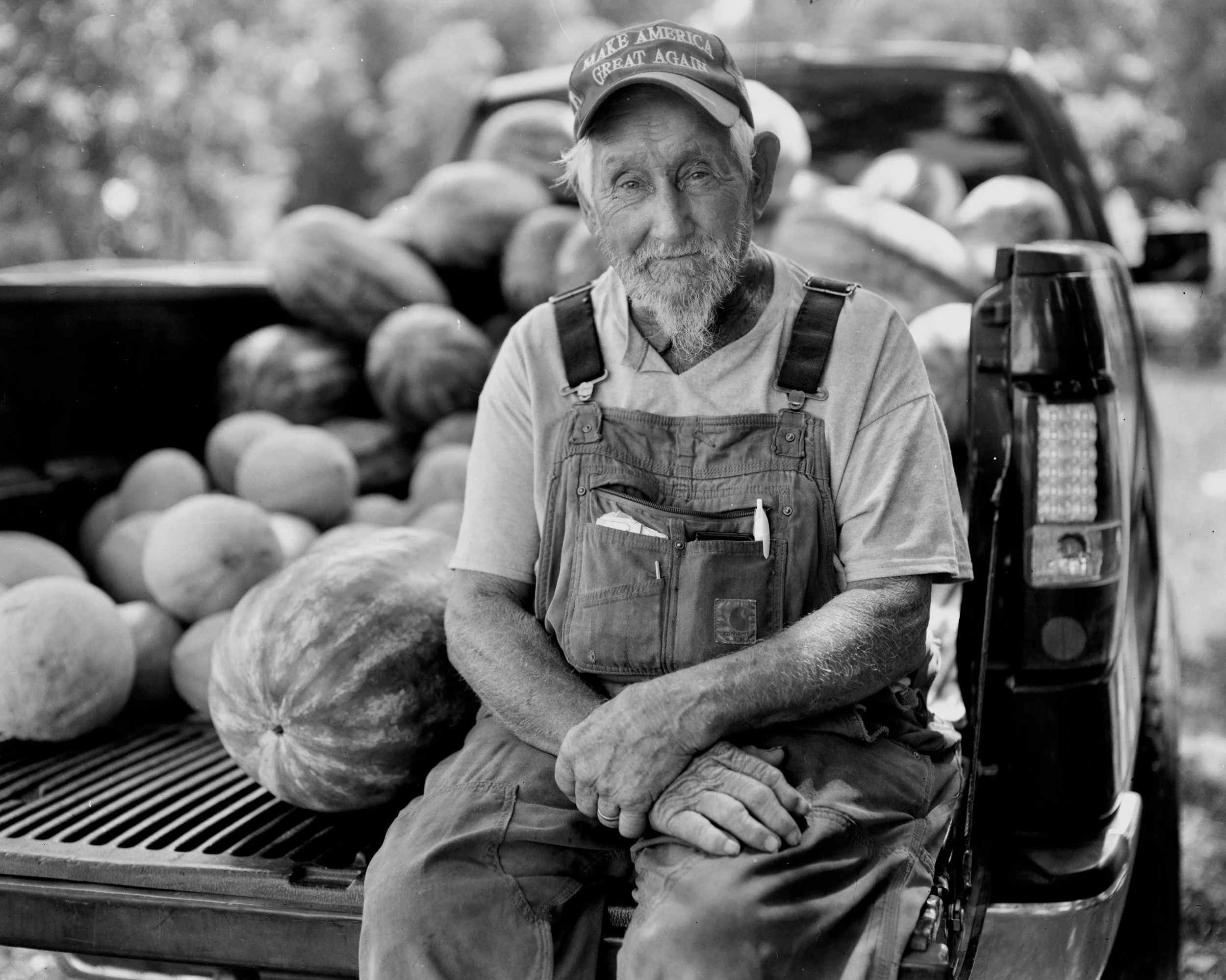 Junior Carthern, Age 84. Colbert, Georgia.

Junior sells watermelons and peaches from Southern Georgia on the side of the road on the 4th of July. When asked what he was doing to celebrate, he said "This. I work here 7 days a week and I'm 84 years ol