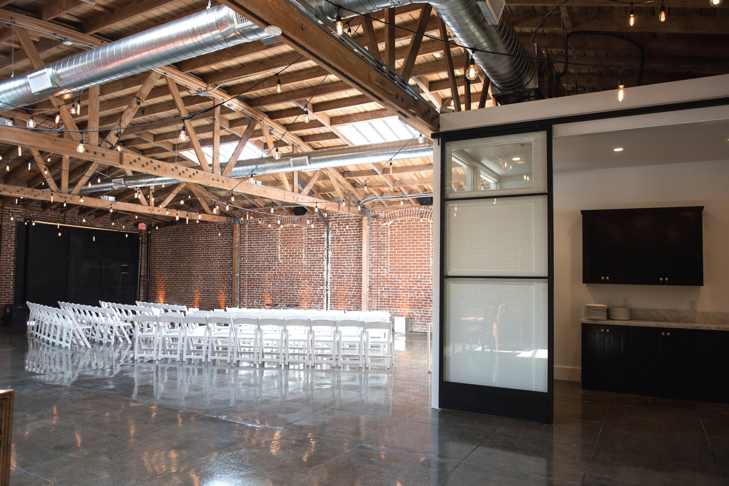  prep kitchen and seating for an event 