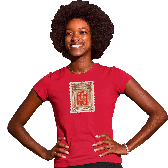 Stamp Depicting The Ancient City Of Petra On a T-Shirt From
