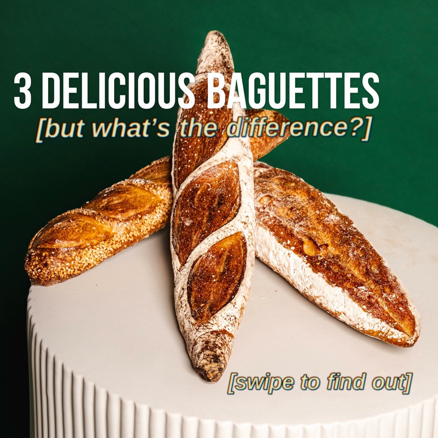 A little rundown of the differences between our delicious baguettes! ➡️

The Julia 🥖 &mdash; Our signature baguette, named after Julia (a French tradition) &rarr; in France, the head baker-owner of a bakery comes up with their own version of a bague