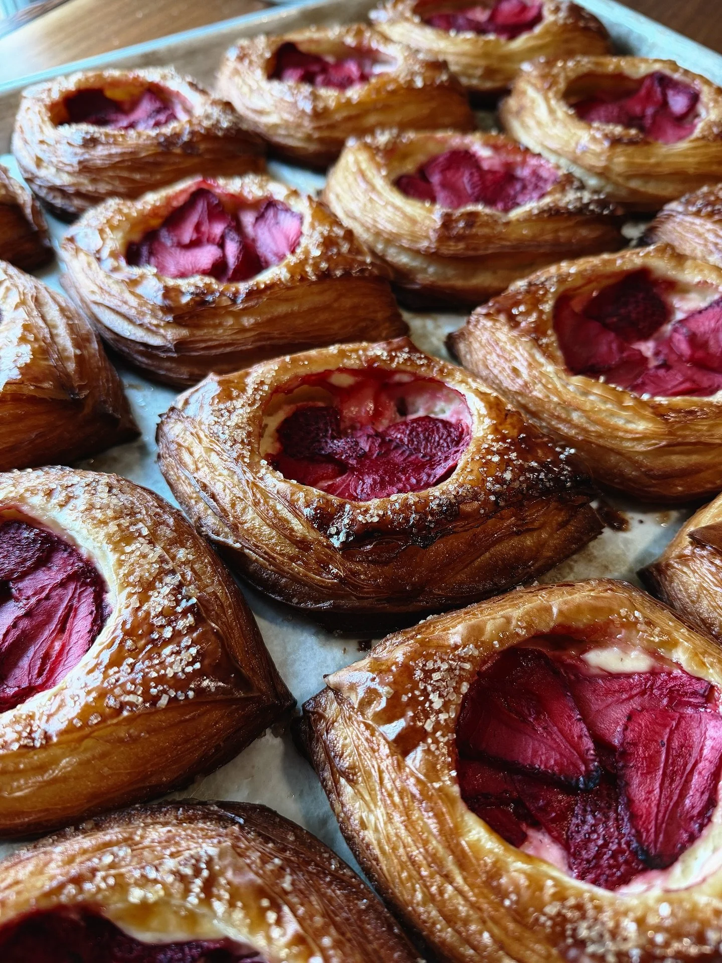 If you stopped by on Sunday, then hopefully you got your hands on these delicious Strawberry &amp; Cheese sweet danish. 🍓

We got our strawberries locally from our friends over at @_farmage_ and @lively_grove_farms and we are stoked to have them as 