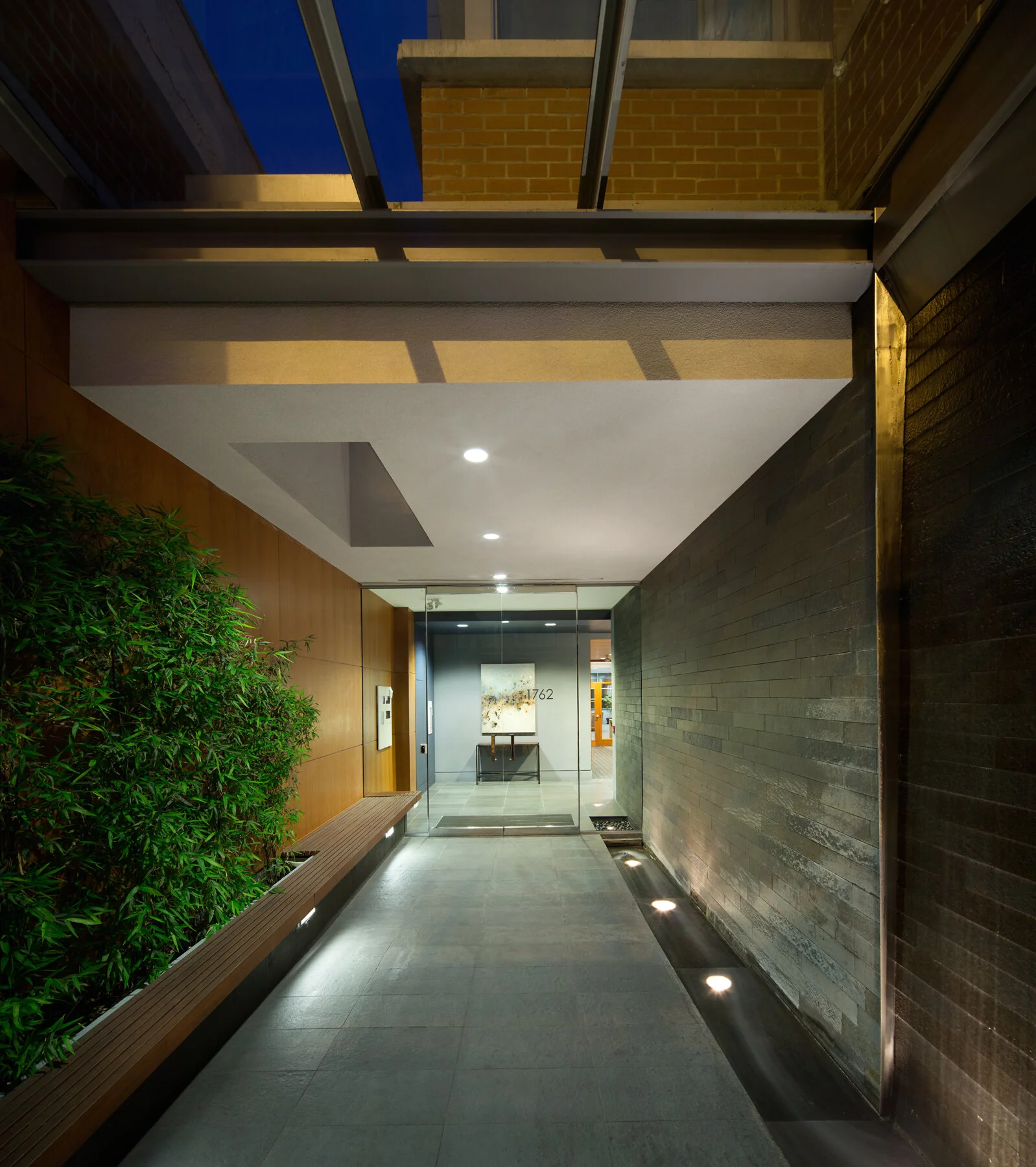 O2: View to Entrance Court. Design Concept: Gregory Borowski with Joey Kardum at Merrick Architecture for Barco Canada. Photo: Ema Peter 2011