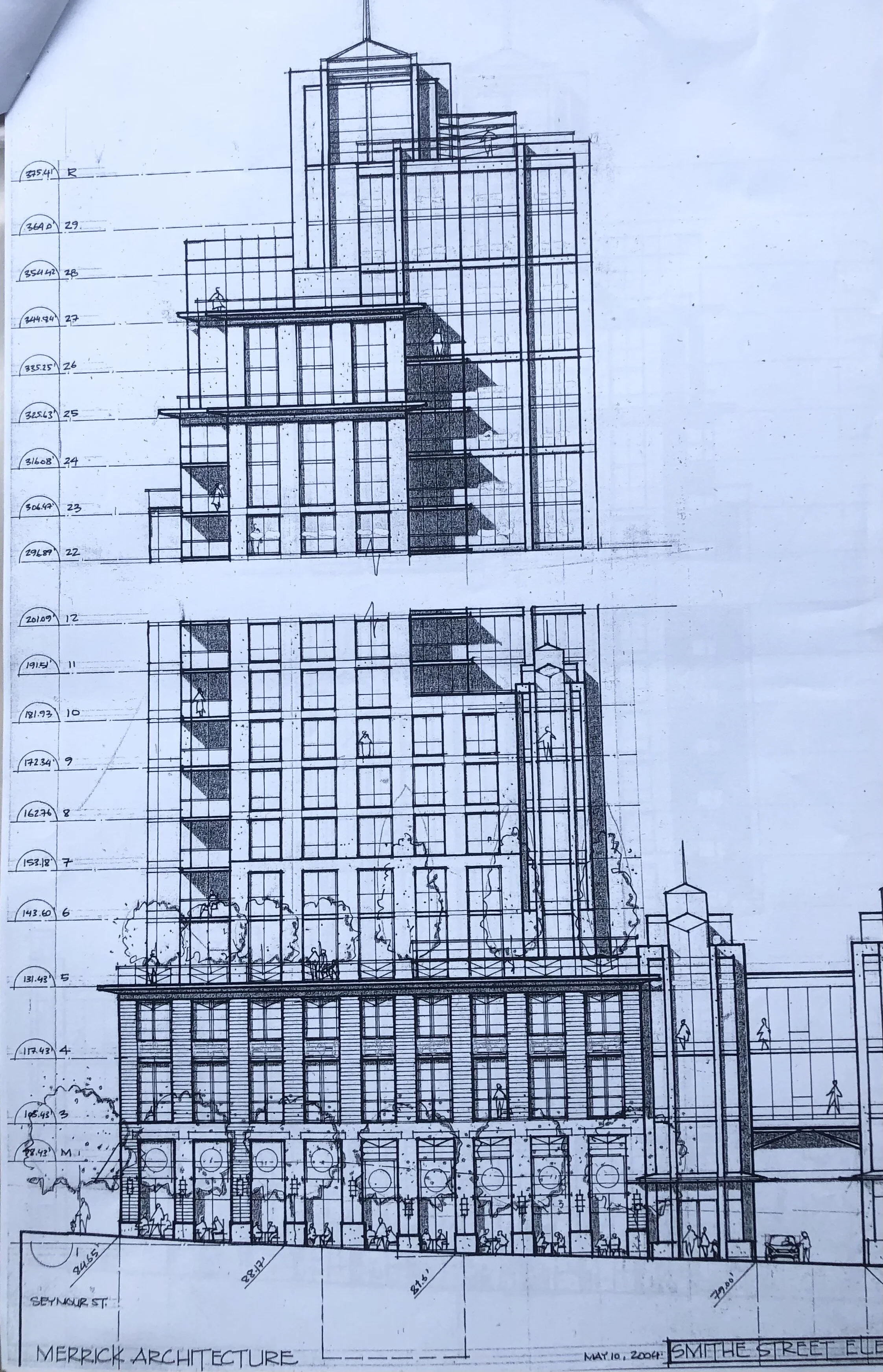 Symphony Place: Detail of Top. Design Concept: Paul Merrick. Detail Design: Gregory Borowski at Merrick Architecture for Solterra. Elevation: Gregory Borowski 2004