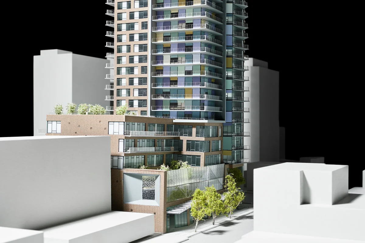 1157 Burrard Street: Model View East along Davie St to Podium. Design Concept: Gregory Borowski at Merrick Architecture for Prima Properties. Photo: Sunny Jhooty 2019