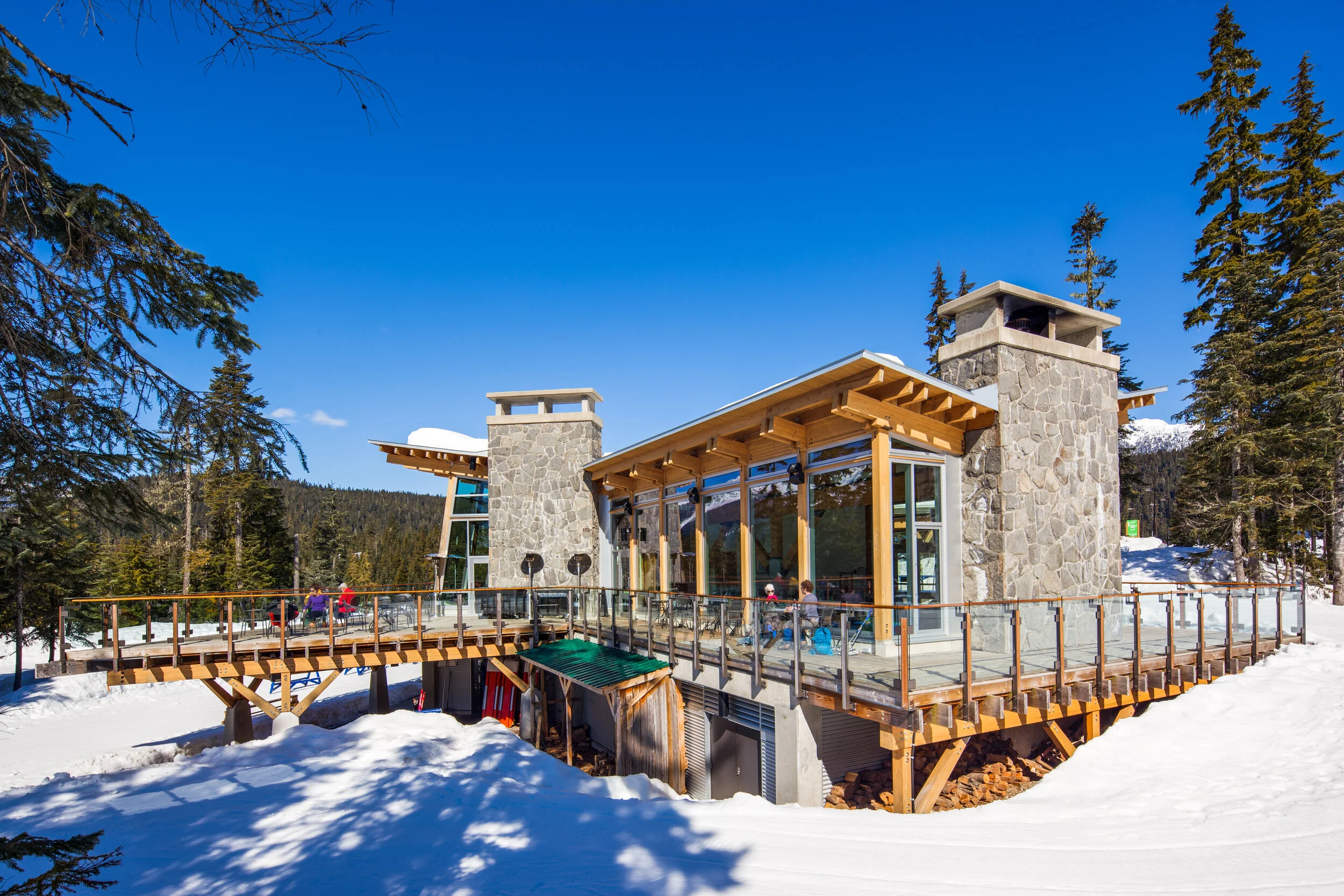 Whistler Olympic Park Daylodge: View to Dining Hall. Design Concept: Gregory Borowski at Merrick Architecture for VANOC. Photo: Barry Calhoun 2015