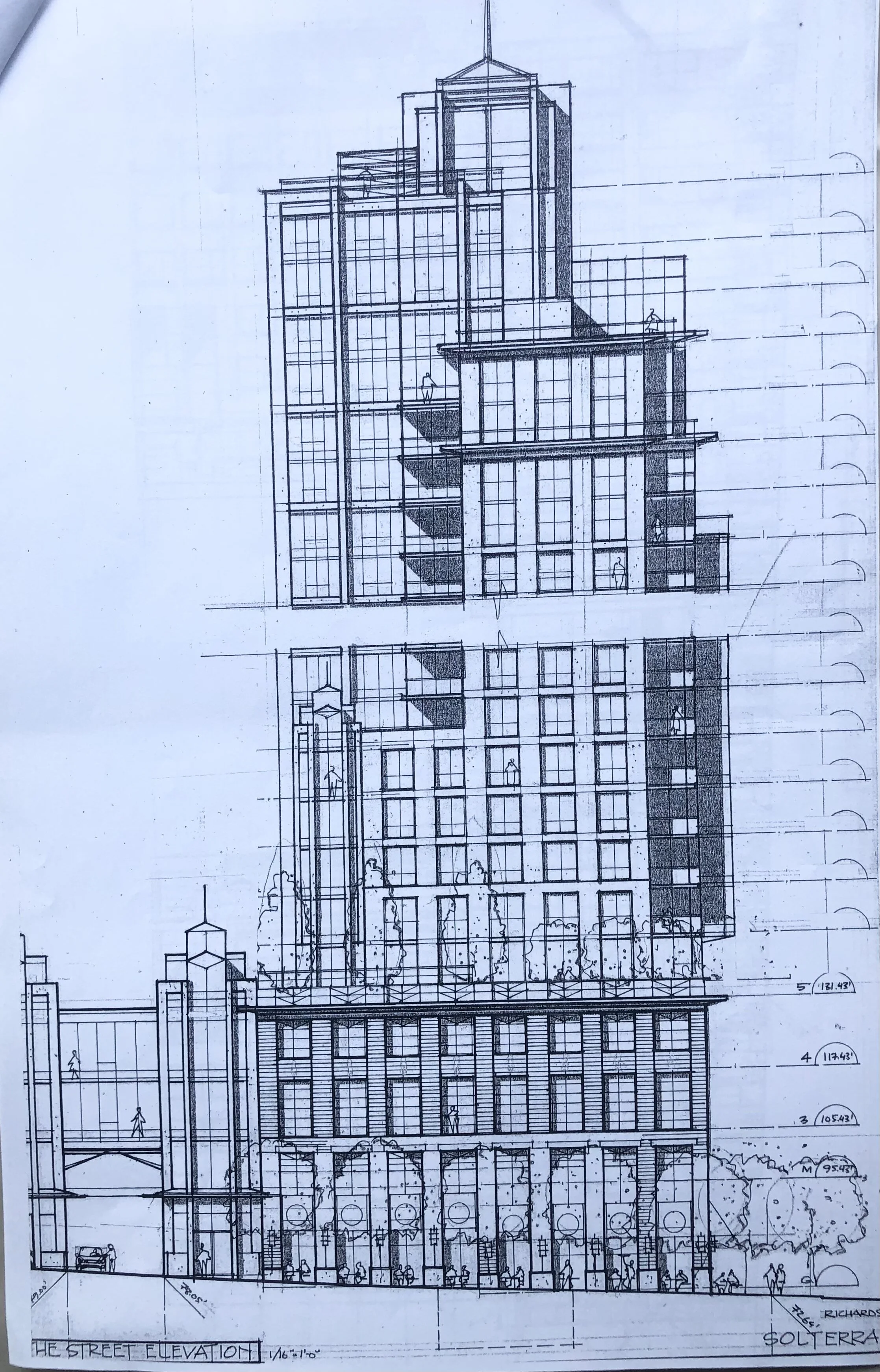 Symphony Place: Detail of Podium. Design Concept: Paul Merrick. Detail Design: Gregory Borowski at Merrick Architecture for Solterra. Elevation: Gregory Borowski 2004
