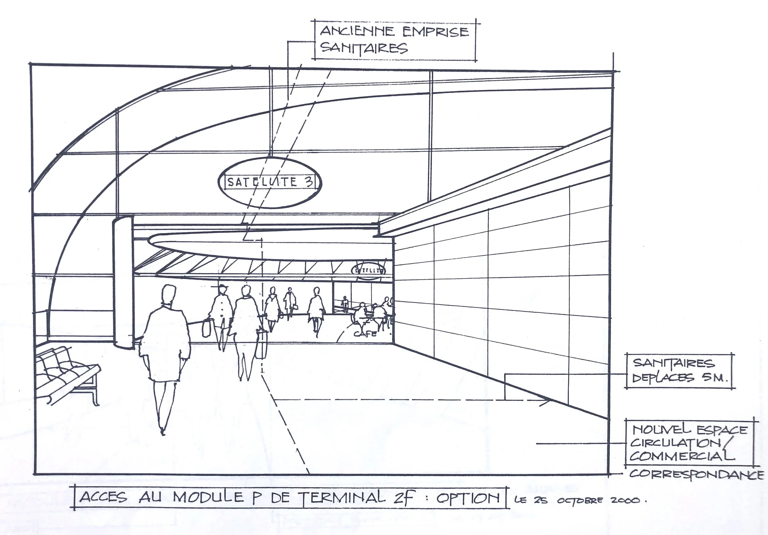 Terminal 2F Charles de Gaulle Airport: Modification to Schengen Status. Design Concept: Jean-Michel Fourcade. Perspective: Gregory Borowski at Aéroports de Paris 2000