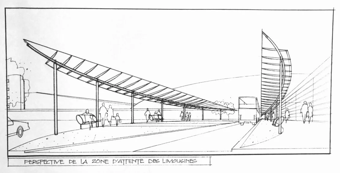Limousine Waiting Area, Terminal 2F CDG Airport, Paris. Design Concept: Gregory Borowski at Aéroports de Paris. Perspective: Gregory Borowski 2000
