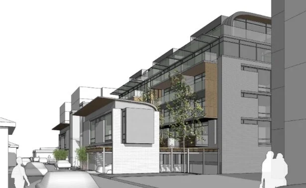 441 W 41st: View to Lane Townhouses. Design Concept: Gregory Borowski at Merrick Architecture for Westshire. Sketchup Model: Jeff Piper 2014