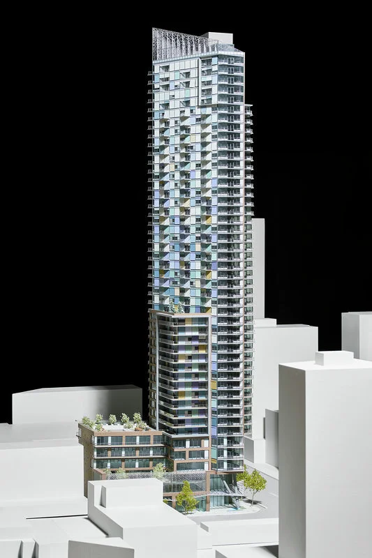 1157 Burrard St: Model View NE across Davie St. Design Concept: Gregory Borowski at Merrick Architecture for Prima. Model: AB Scale Models. Photo: Sunny Jhooty 2019