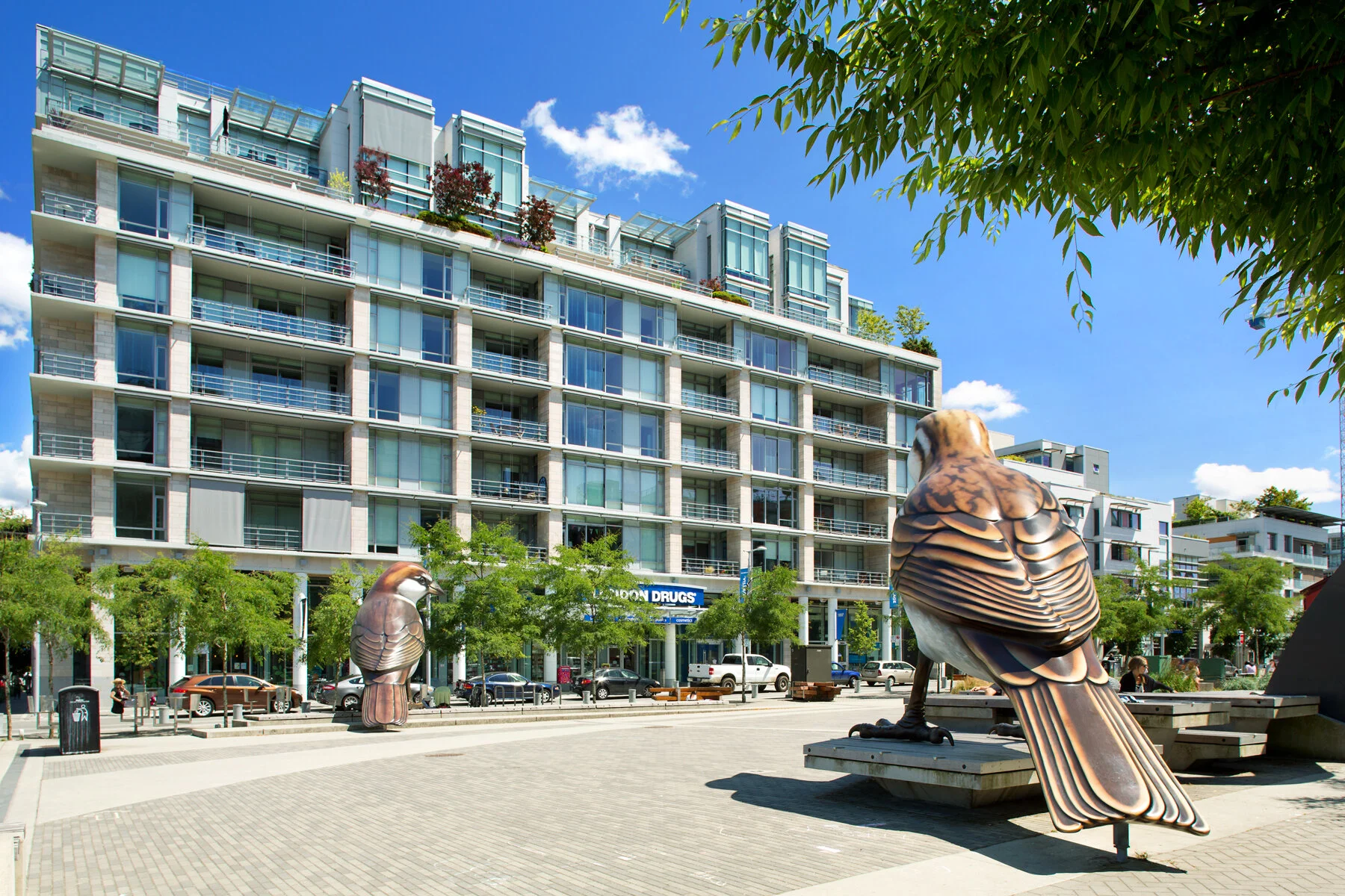 Kayak at Olympic Village: View E from Public Square. Blinds raised. Design Concept: Gregory Borowski at Merrick Architecture for Millennium. Photo: Ema Peter 2013