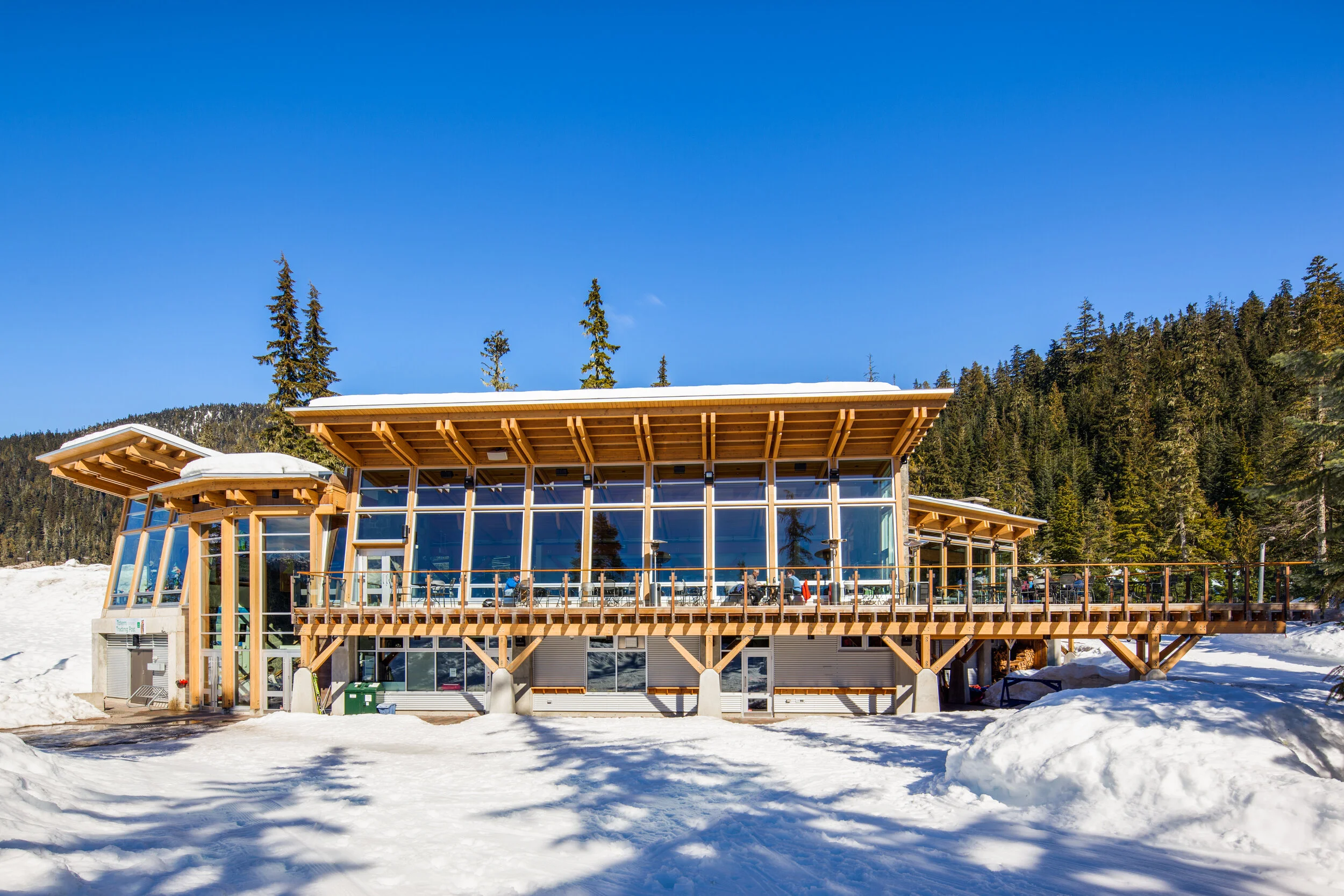 Whistler Olympic Park Daylodge: View to Dining Hall. Design Concept: Gregory Borowski at Merrick Architecture for VANOC. Photo: Barry Calhoun 2015