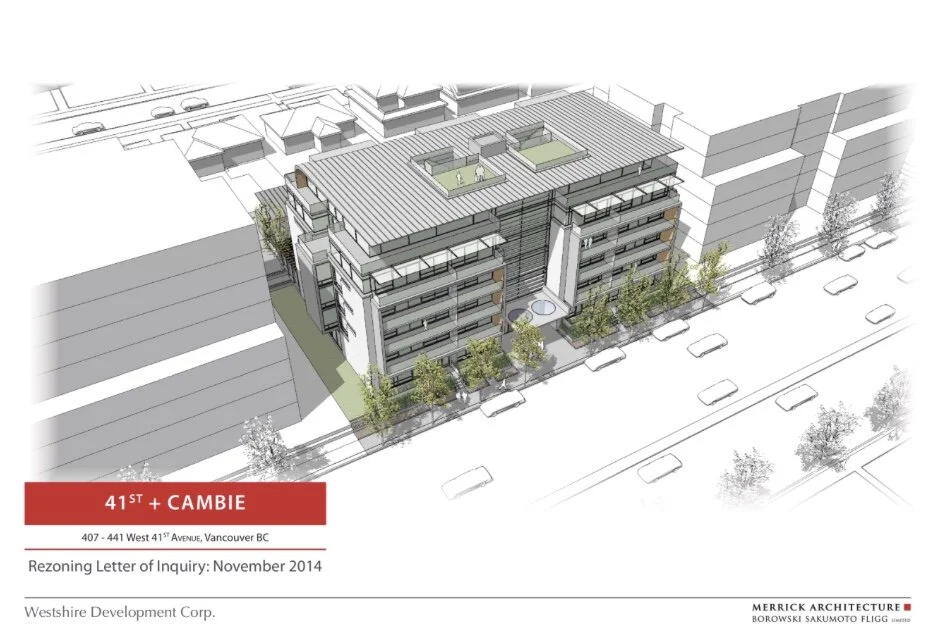 441 W 41st: Aerial View NE from 41st Ave. Design Concept: Gregory Borowski at Merrick Architecture for Westshire. Sketchup Model: Jeff Piper 2014