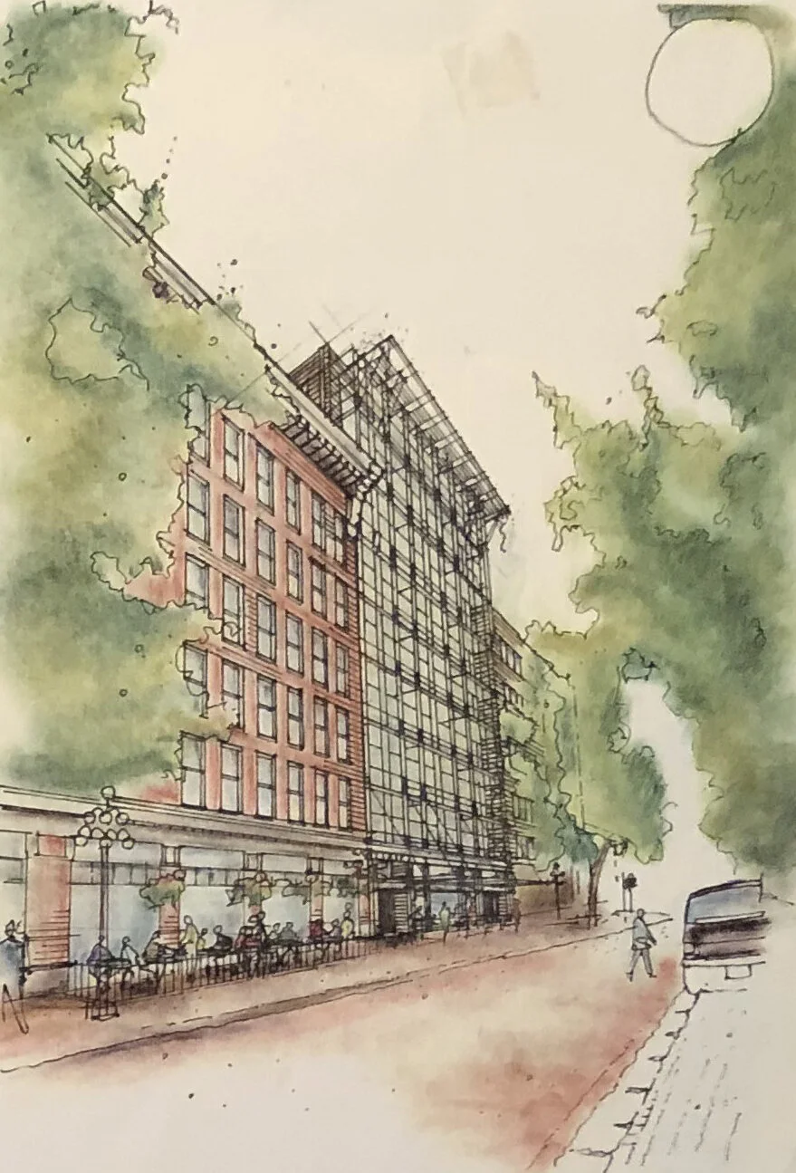 55 Water Street: Perspective and Axonometric Views. Design Concept: Gregory Borowski with Paul Merrick at Merrick Architecture. Perspectives and Axonometric: Gregory Borowski 1997