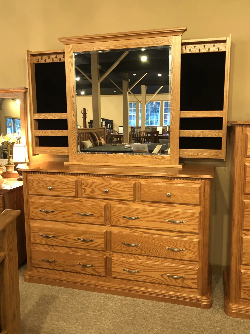 Fancy 9 Drawer Tall Ladies Dresser w/Jewelry Mirror  Oak Specialists  Furniture