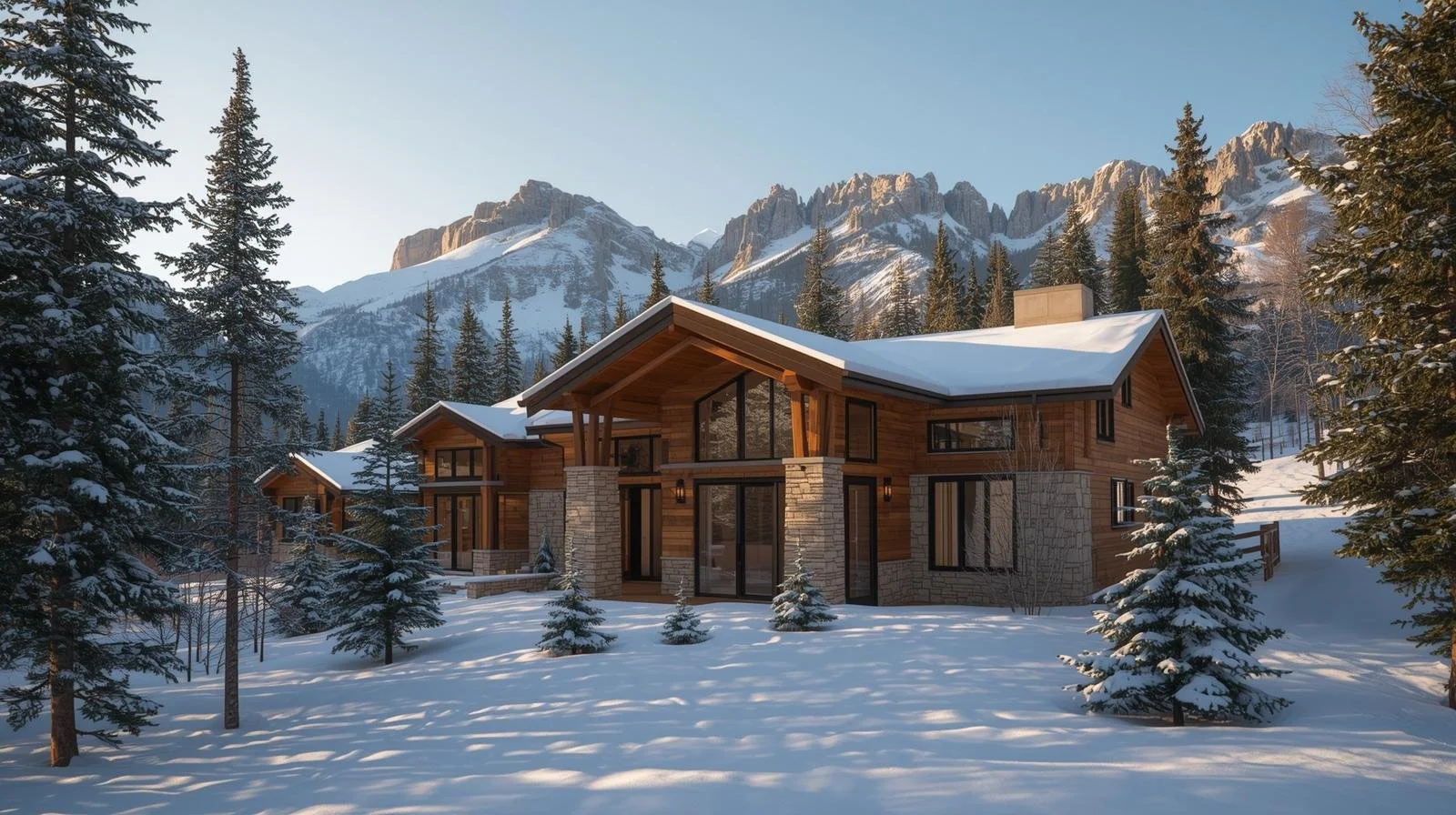 Home in the Colorado Mountains with snow and trees surrounding it