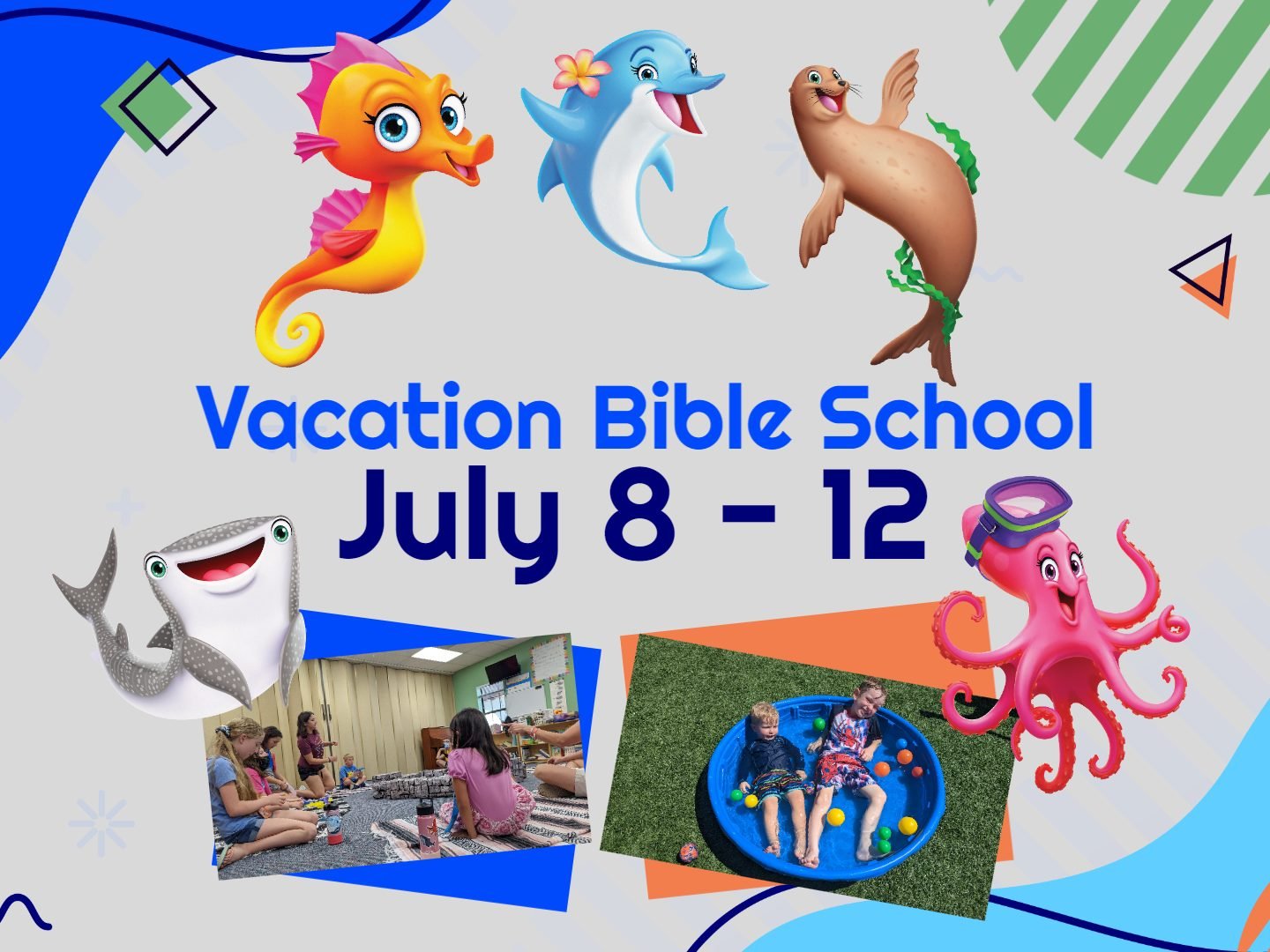 Dive into Friendship with God at SCUBA Vacation Bible School!

VBS is a new week this year! Join us from July 8-12, 9:00 AM - 12:15 PM, for an unforgettable week at SCUBA VBS! Registration is OPEN for children PreK through 6th grade. Experience an un