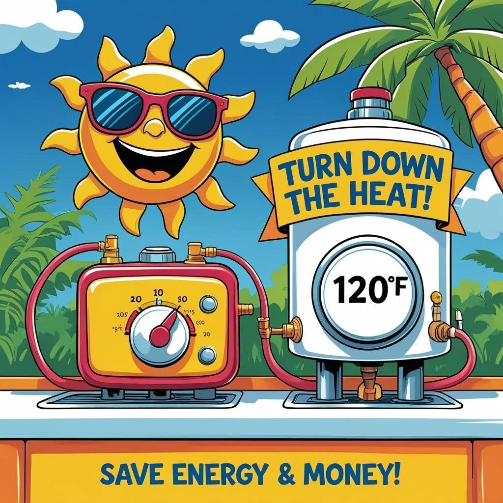Baby, it&rsquo;s HOT outside! 🔥 Cool things down by turning down your water heater. Most are set at 140&deg;F by default&mdash;but lowering it to 120&deg;F saves energy 💡 and money 💰 without sacrificing comfort.

A small change, big impact. 💧- Sa