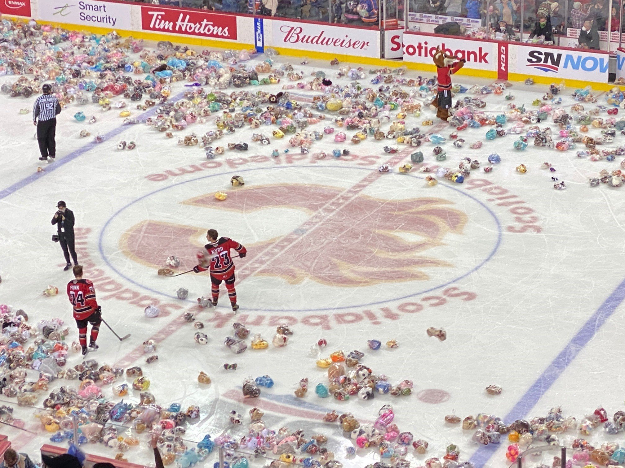 Teddy Bears on the ice at the Hitmen Game.jpg