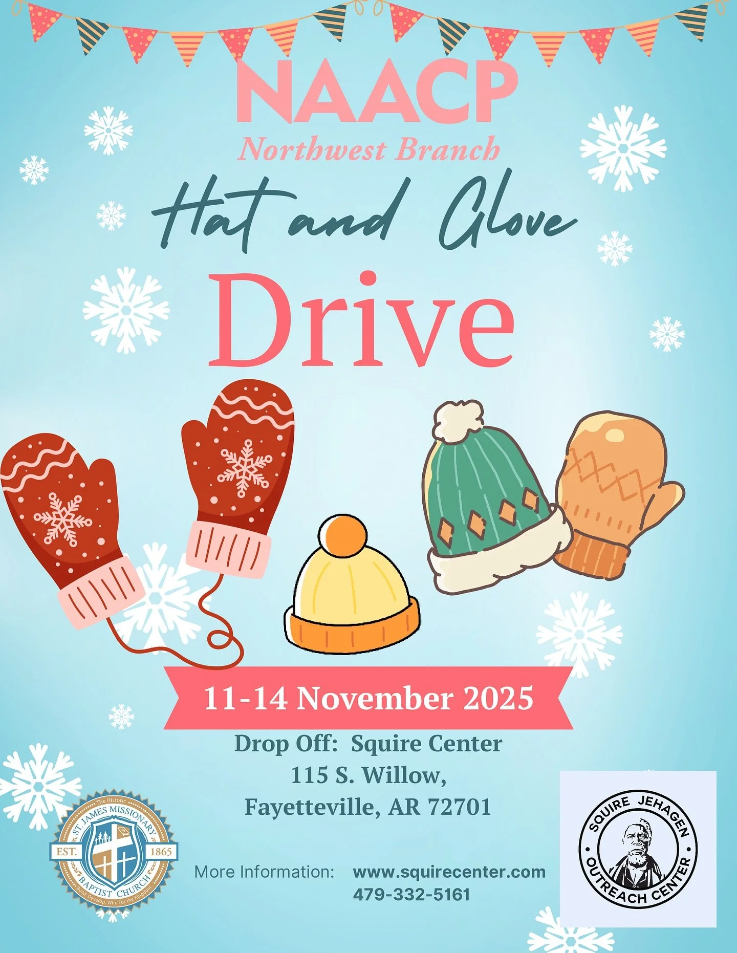 Help the NAACP collect hats and gloves for the St. James Pantry. You can drop off at the Squire Center or the Fayetteville Diagnostic Clinic.