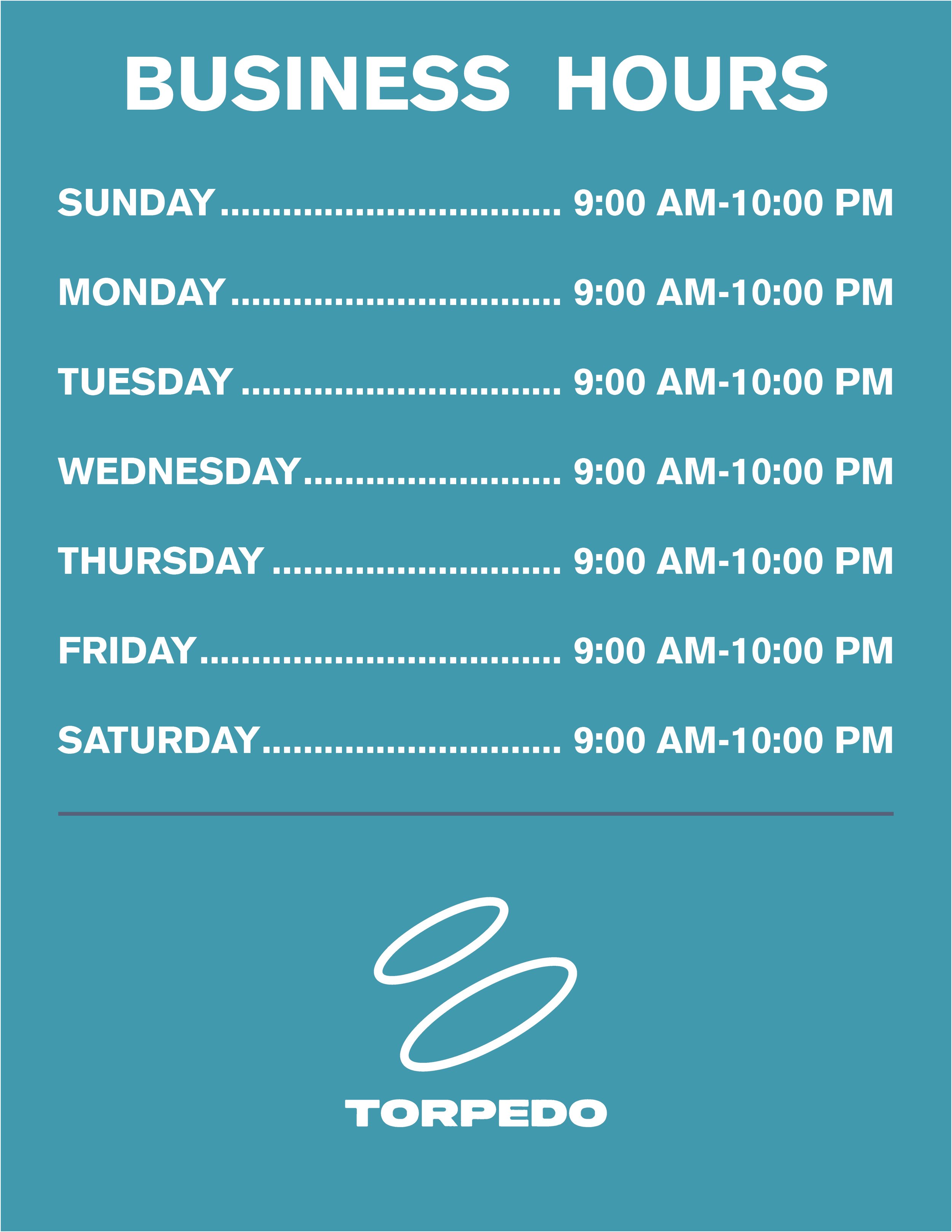 TORPEDO Business Hours Sheet