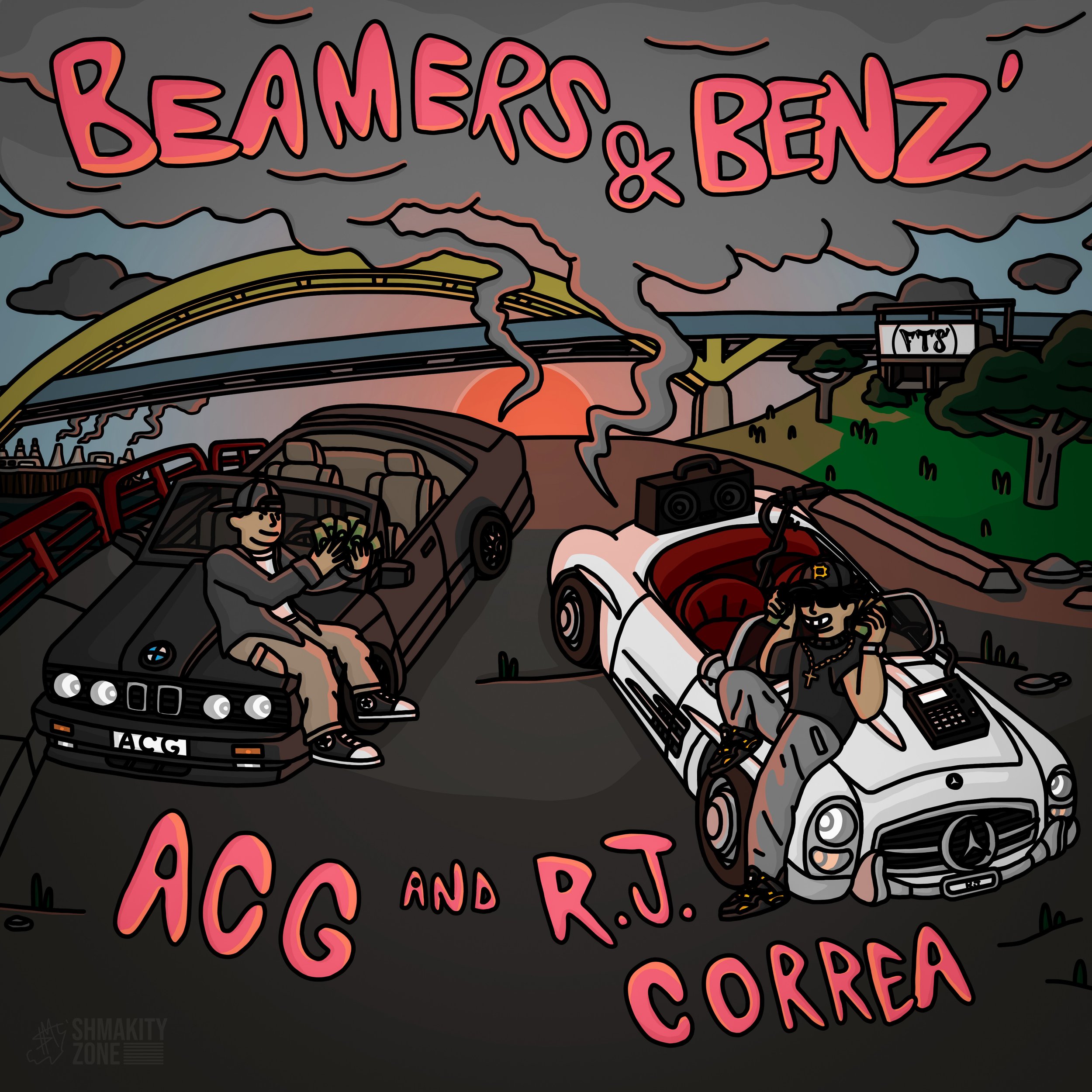 Artwork for "Beamers and Benz'" by ACG and R.J. Correa.