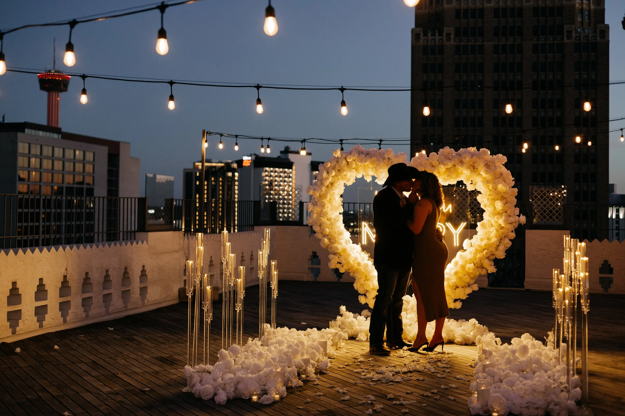 Romantic Rooftop Proposal at The St. Anthony Hotel in San Antonio | Ron &amp; Jess Engagement