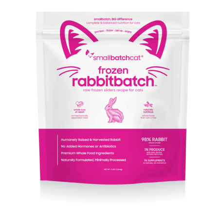 Small Batch Frozen Raw Rabbit Sliders for cats