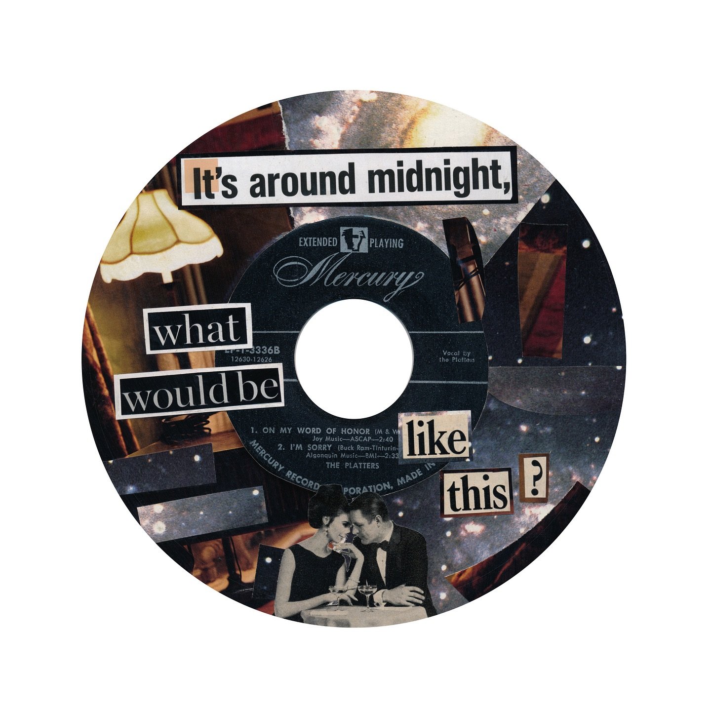&ldquo;closing time&rdquo; / a hand cut and pasted collage on a 7&rdquo; record, composed of images from vintage books and magazines, used under fair use principles. 
.
.
.
#collage #CollageArt #HandCutCollage #AnalogCollage #CutAndPaste #PaperCollag