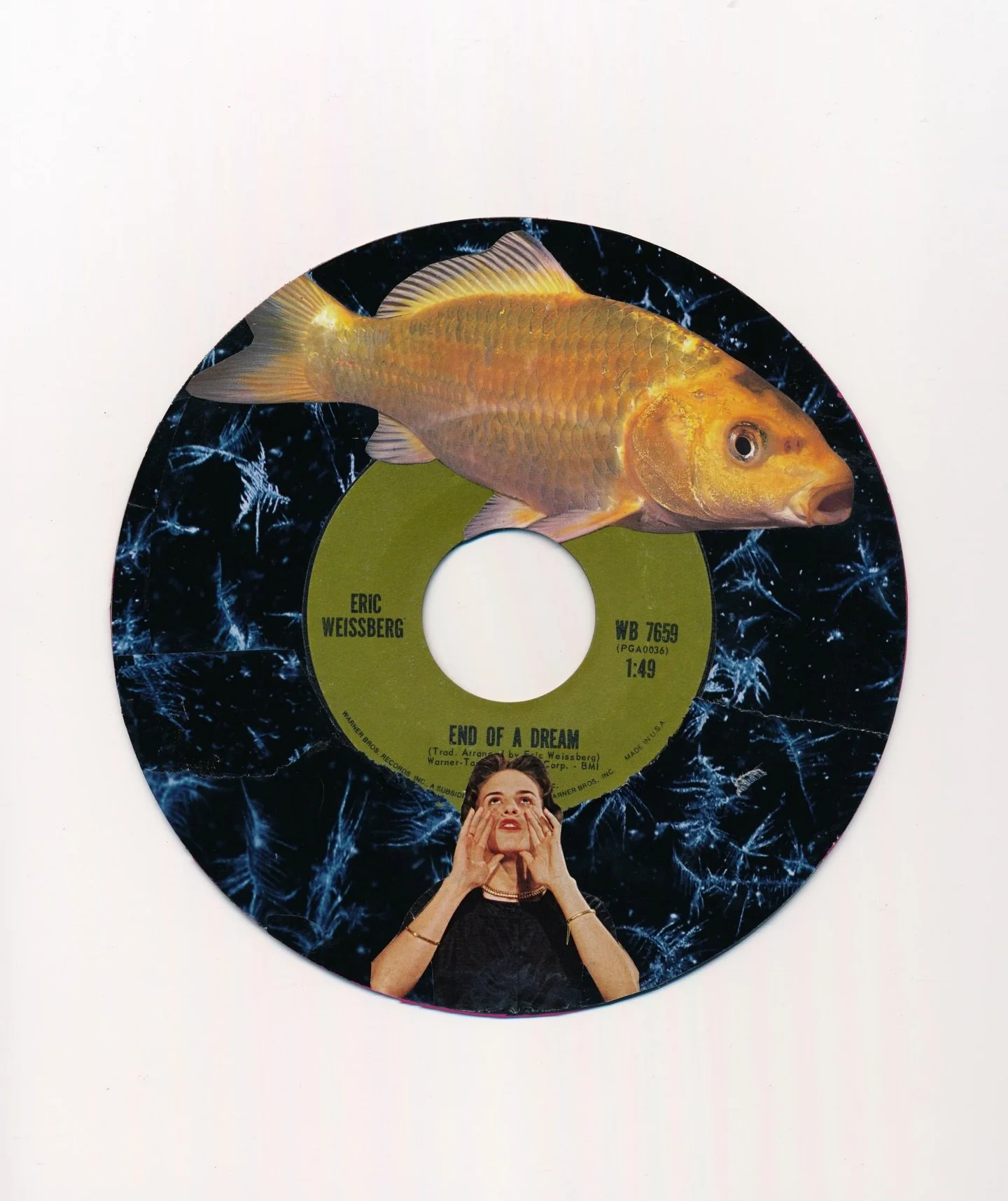 &ldquo;End of a Dream&rdquo; 🌌

A hand-cut and pasted collage on a 45 record, composed of images from vintage books and magazines; used under fair use principles.

🏷️: #collageart #contemporarycollage #cutandpaste #analogcollage #mixedmediaart