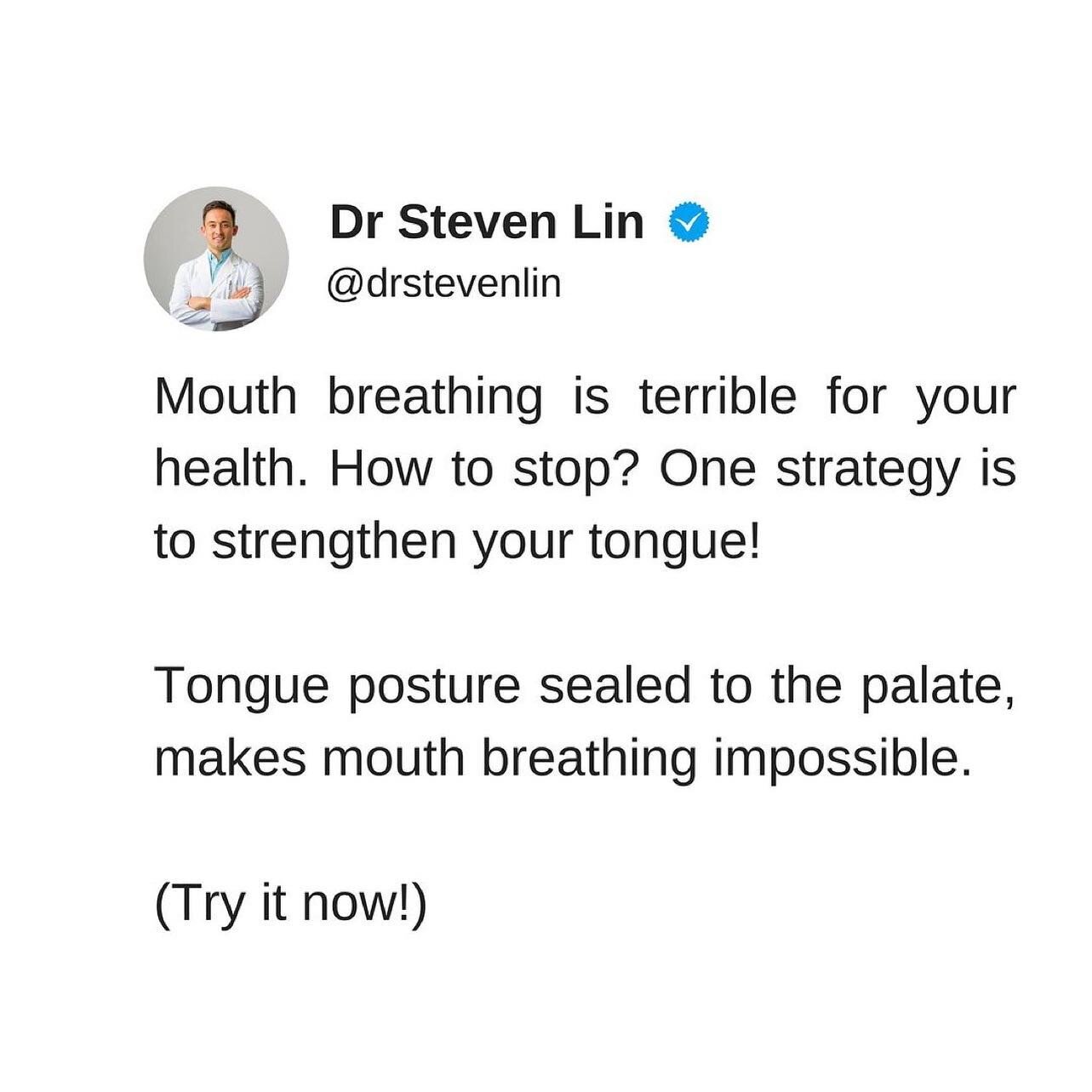 Repost from @drstevenlin
&bull;
Mouth breathing is a habit you need to overcome to improve your health.

Most people don't know where to start. 

Mouth breathing stunts the shape of your jaw, and can contribute to the development of crooked teeth.

T