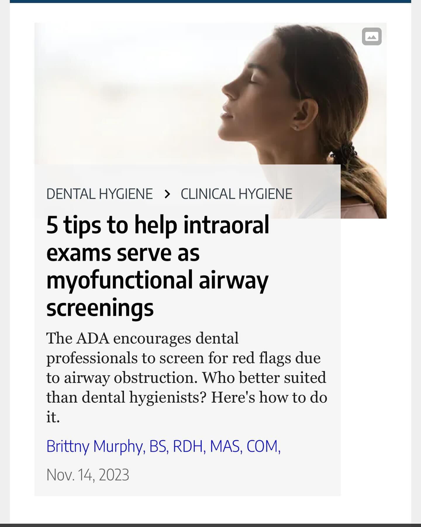 Thank you @amberaugerrdh for the opportunity to write this article for RDH grads.

🦷 As registered dental hygienists, we have the advantage to properly screen our patients for airway issues two or three times a year, sometimes more. 

👅 In this art