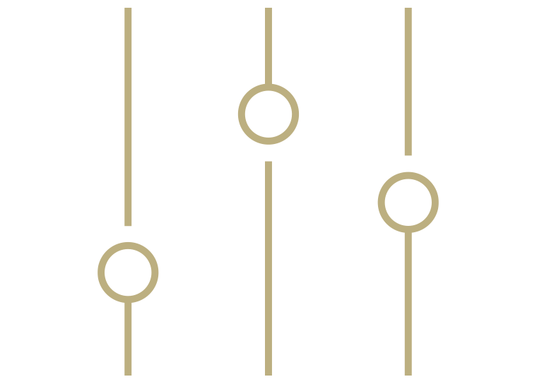 Assorted abstract geometric patterns featuring vertical lines and circles in a muted gold color.