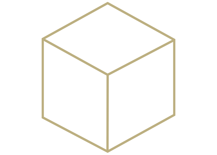 Isometric outline of a 3D cube.