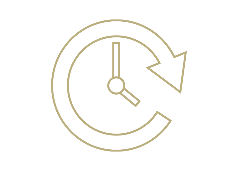 Clock with an arrow indicating a return or rewind, in a minimalist style.