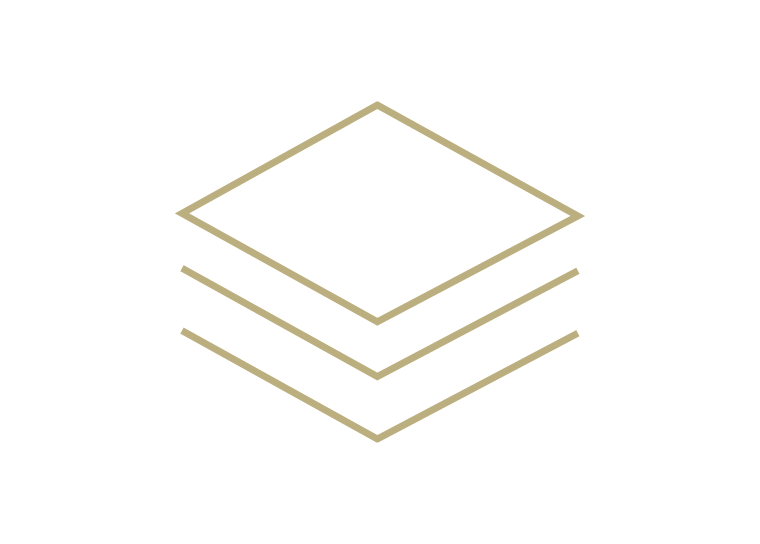Stacked isometric layers with process flow arrows connecting them.