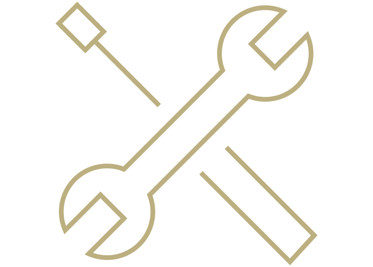 Line drawing of a wrench and screwdriver crossed over each other.