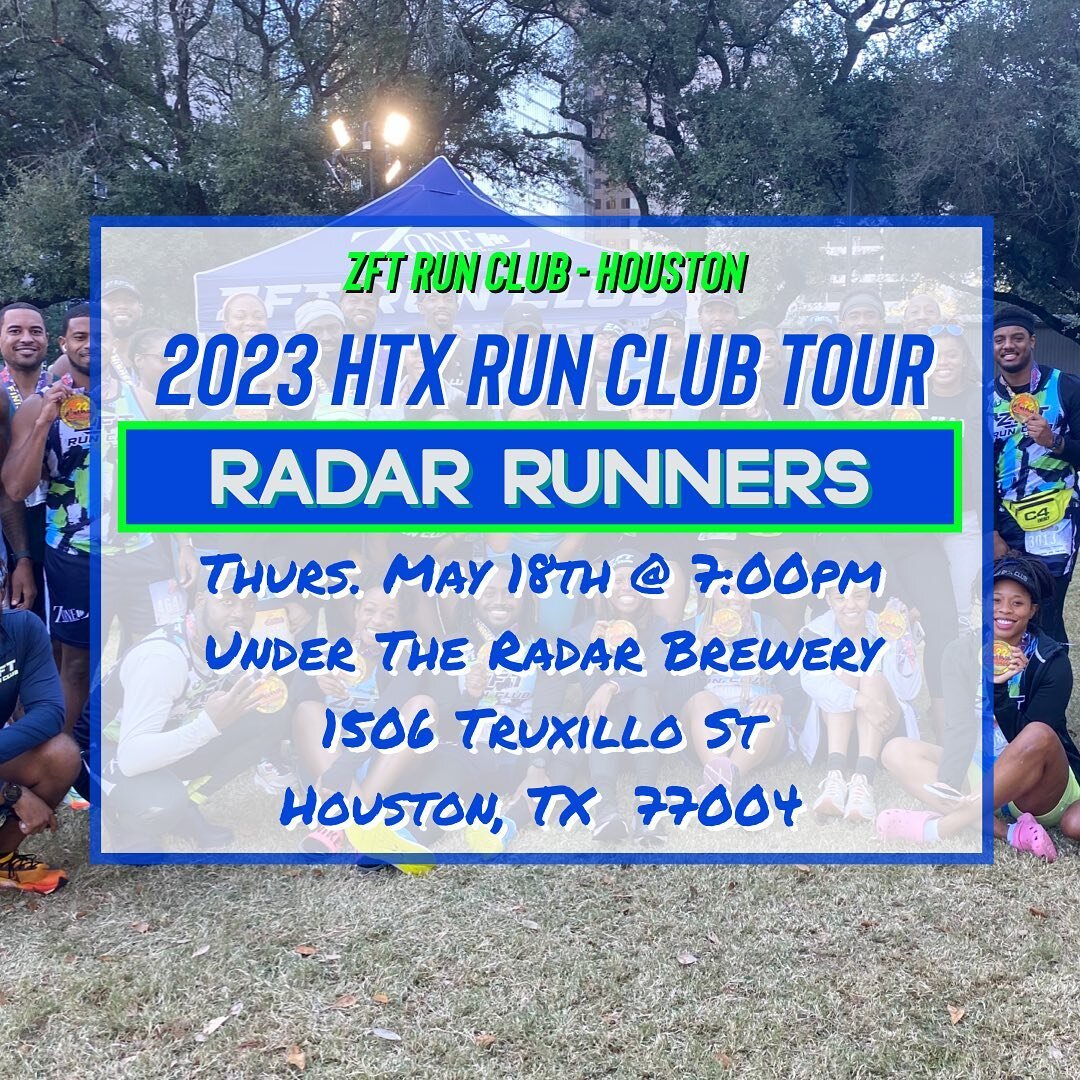 HTX Run Club Tour Stop #7 - @radar_runners 

Come run the city with us at the seventh stop on our 2023 HTX Run Club Tour!📍

This run starts at 7:00pm. Try to arrive 10-15mins. early so you can park, find the meet up location and warm-up before the t