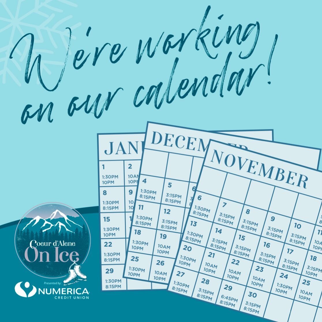 SEASON 2 CALENDAR COMING SOON! We had an overwhelmingly common request from local fans&hellip;and we listened! Can&rsquo;t wait to share it with you soon ❄️⛸
.
.
.
#cdaonice #cdaonicebynumerica #downtowncda #visitcda #visitcoeurdalene #coolestplacein