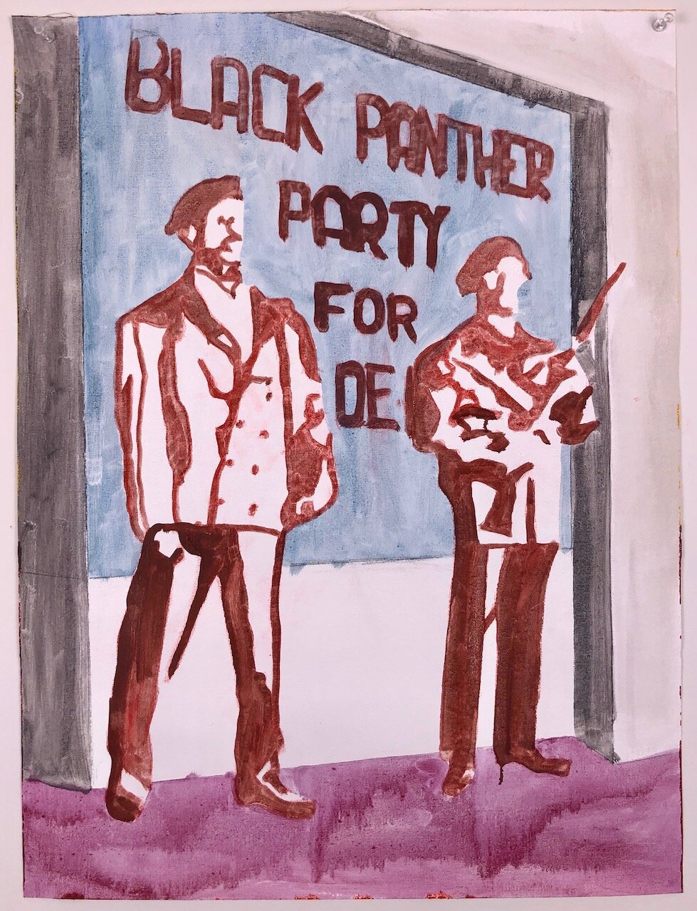 Black Panther Party for Self Defense in Reclaimed Earth Violet, oil on unstretched canvas, 2019