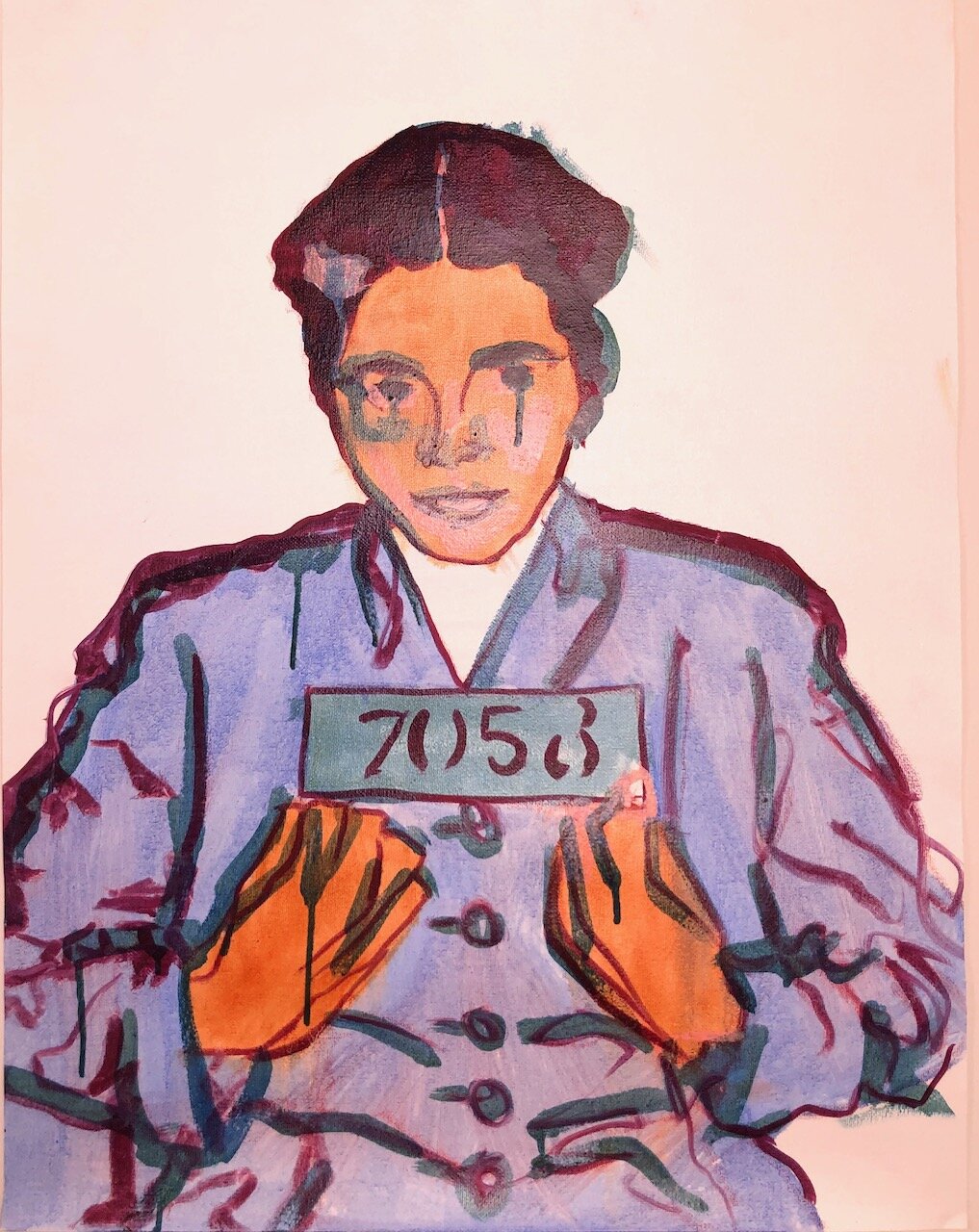 Rosa Parks in Violet, oil on unstretched canvas, 2019